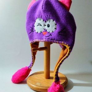 Flipeez Cute Kitty Purple Beanie Hat with Wagging Tail Beanie